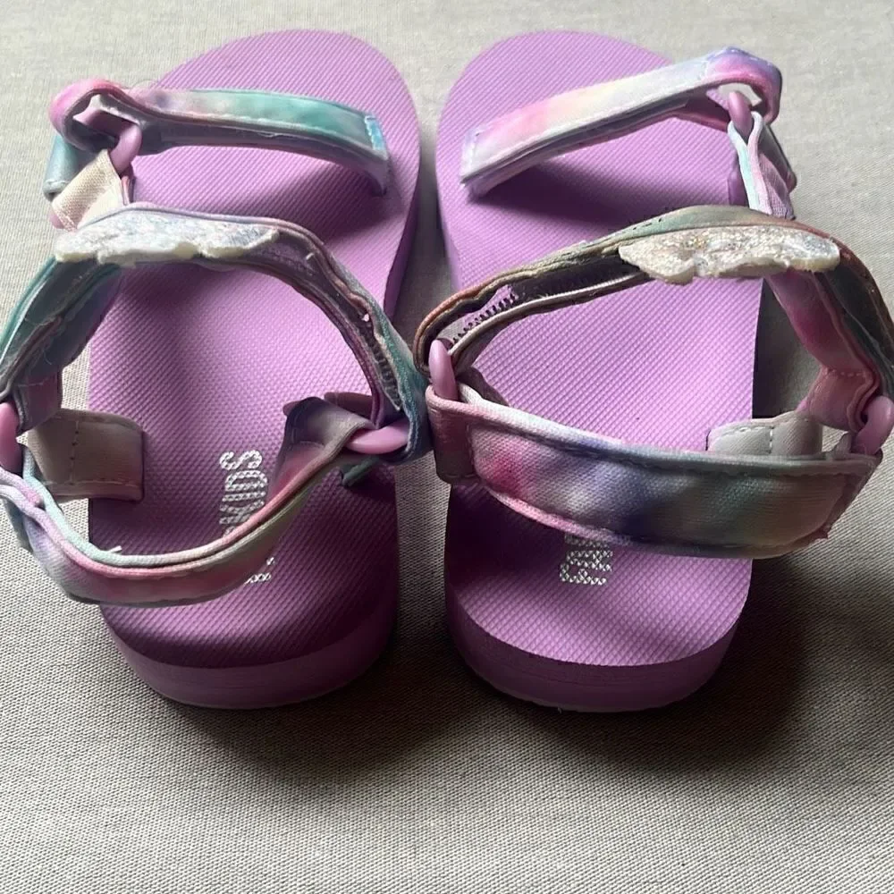 Fabkids Girls 11/12 Purple Tie Dye‎ Unicorn Slip On Platform Sandals